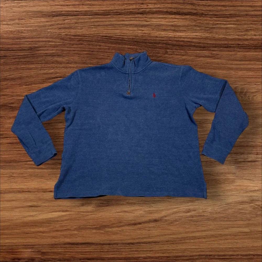 Ralph Lauren Polo Mens Blue‎ Heathered Quarter Zip Pullover Sweater L G